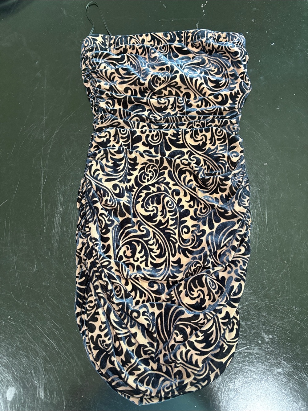 Windsor Navy and Cream Patterned Ruched Dress
